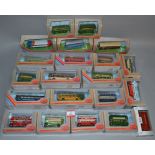 Twenty one boxed diecast bus and coach models in 1:76 by EFE.