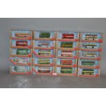 Twenty boxed diecast bus and coach models in 1:76 scale by EFE.