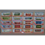 Twenty boxed diecast bus and coach models in 1:76 scale by EFE.