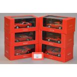 Six boxed IXO diecast model Ferrari cars in 1:43 scale including 250, 250GT,