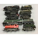 OO gauge. Nine unboxed locomotives by Triang, Hornby Dublo, etc.