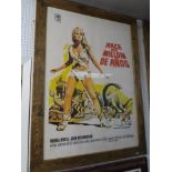 "One Million Years BC" Spanish linen backed framed one sheet Hammer film poster starring Raquel