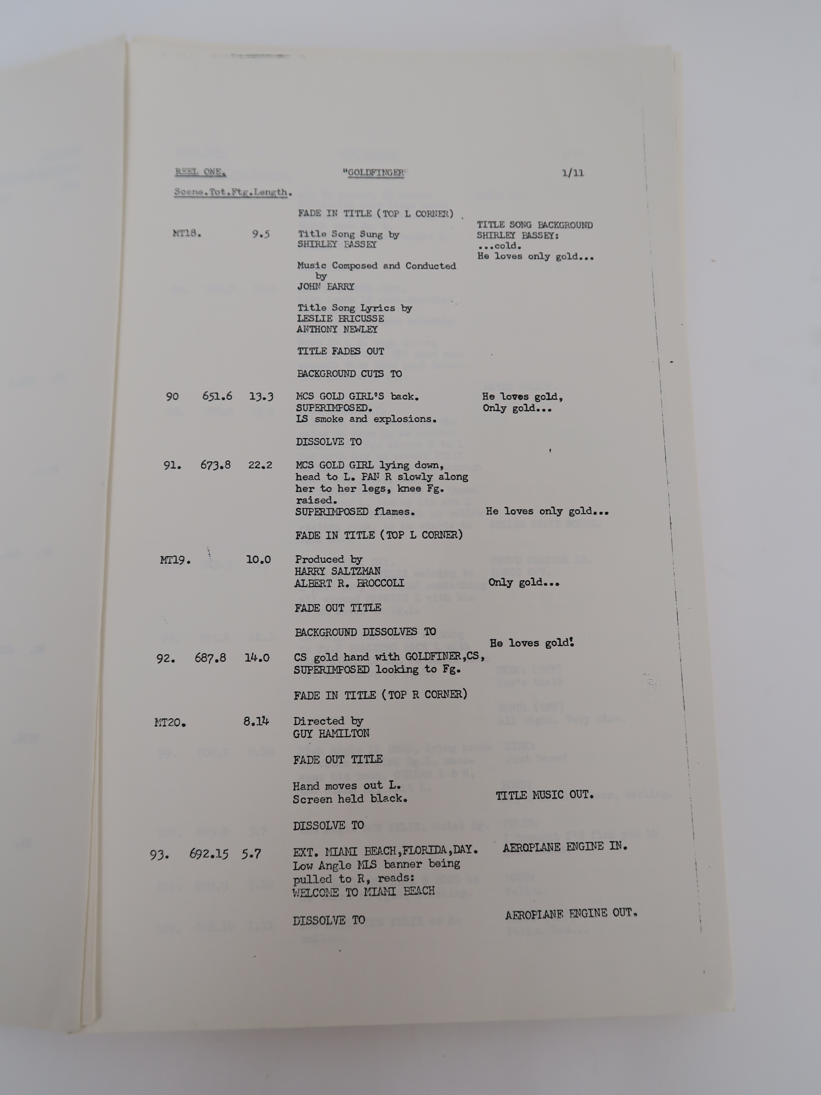 "Goldfinger" 1964 Release script with typed front cover "Mai Harris, 26, DArblay Street, London W. - Bild 3 aus 5