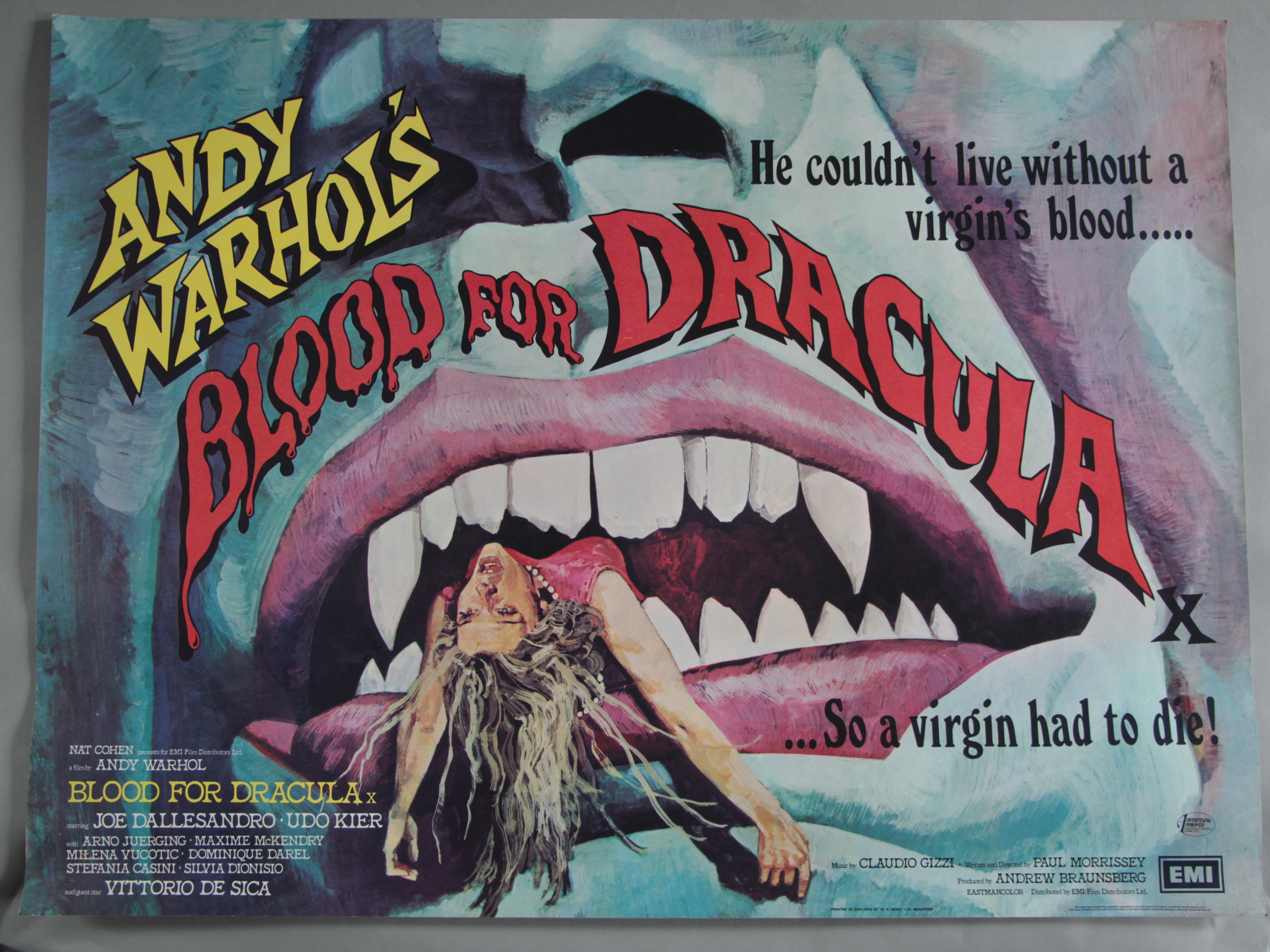 ANDY WARHOLS "Blood for Dracula" 1974 first release British Quad film poster printed in England by