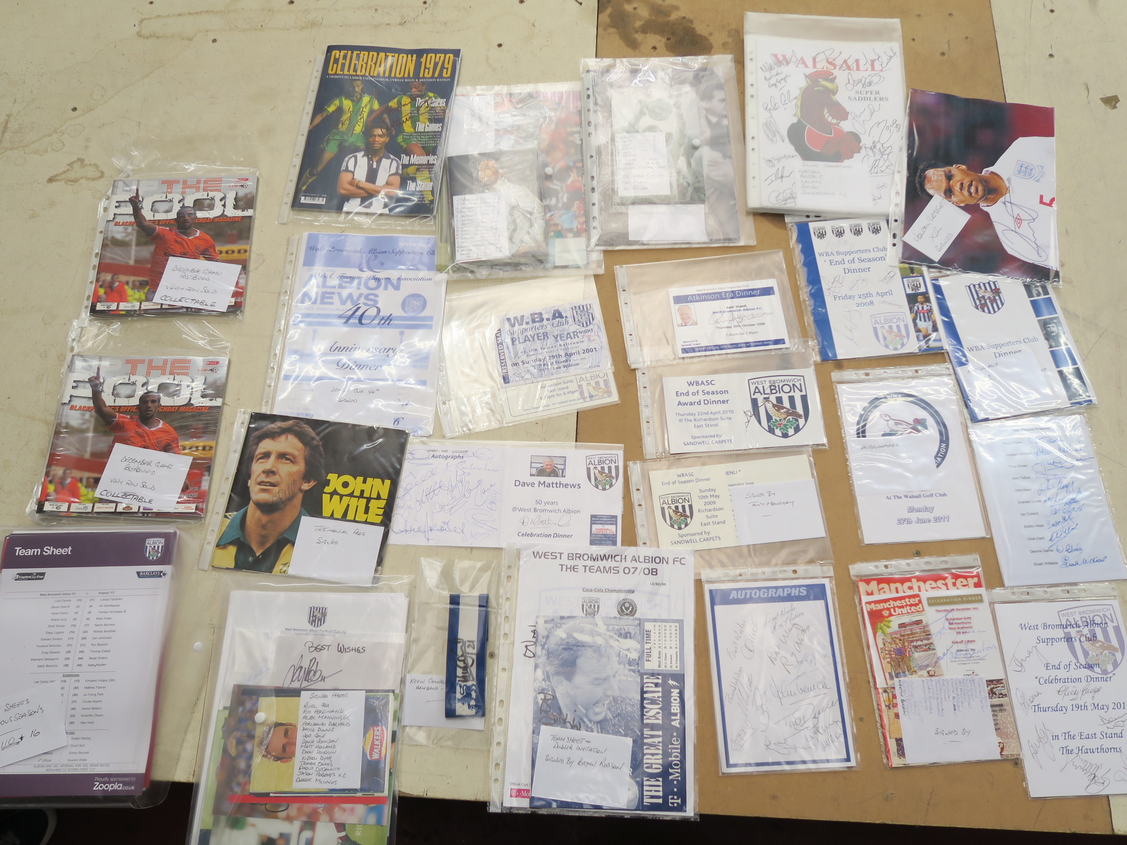 Large collection of West Bromich Albion supporters club plus former players Association signed end