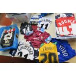 Football match day shirts including Wallwork, Quashie, Frank Nouble, Aston Villa, Routledge,