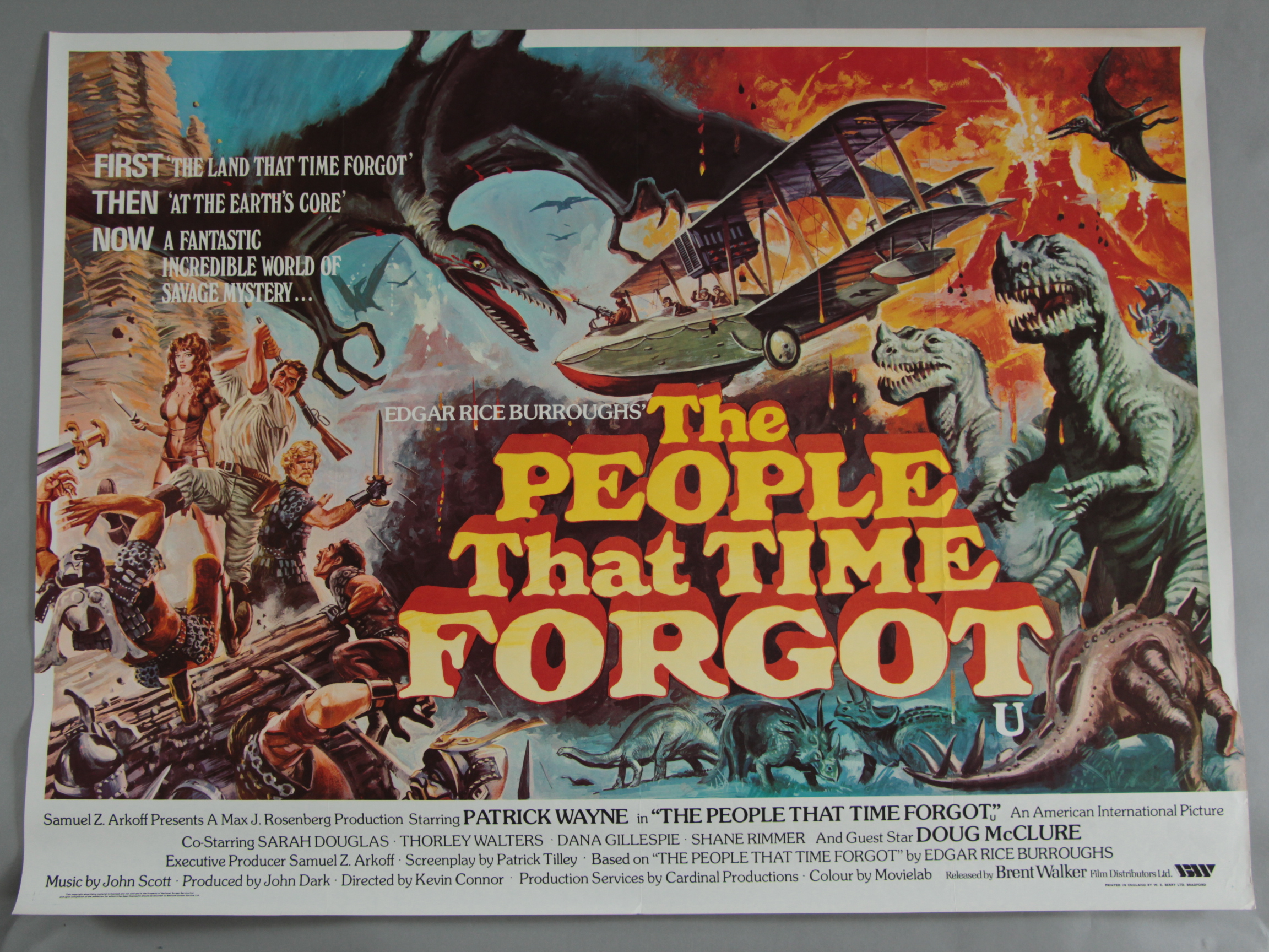 THE PEOPLE THAT TIME FORGOT 1977 first release tri-folded British Quad film poster with glorious