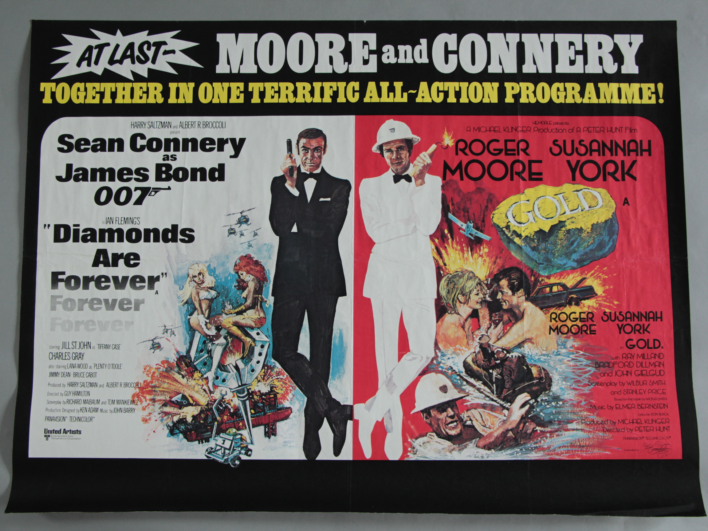 DIAMONDS ARE FOREVER / GOLD double-bill British Quad film poster starring Sean Connery as James