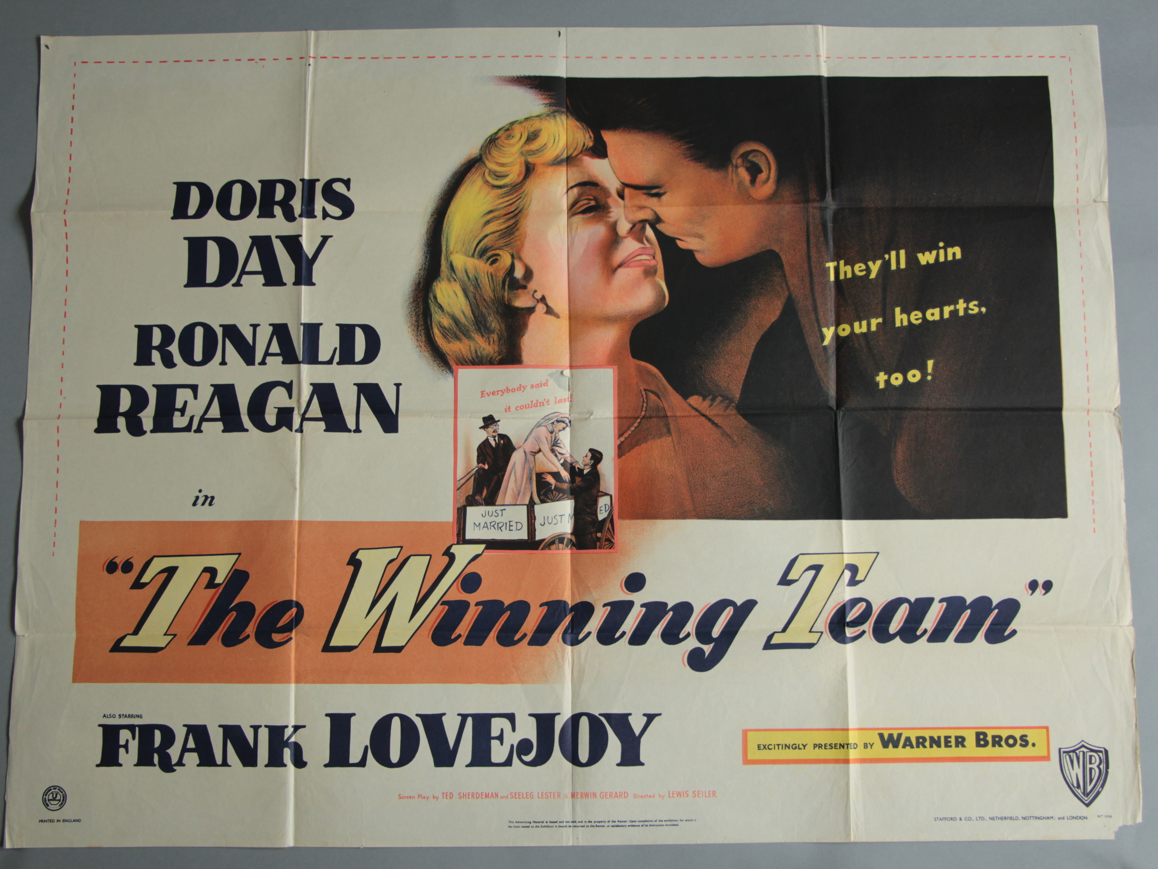 THE WINNING TEAM (1952) original first release British Quad film poster starring Doris Day and