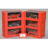 Six boxed IXO diecast model Ferrari cars in 1:43 scale including F430 and F430 Spider (2005),