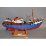 'Le Marignan', a wooden model trawler, length approx. 90 cm, on a wooden base.