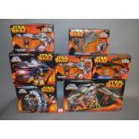 Seven Hasbro Star Wars Revenge of the Sith vehicles: Republic Gunship; two BARC Speeder;