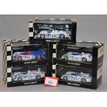 Minichamps. Five Audi R8 diecast model cars in 1:43 scale. Three of the models are limited editions.