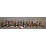 Quantity of painted toy soldiers: nine standing; 15 x mounted. Mostly G, some damage, unboxed.