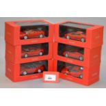 Six boxed IXO diecast model Ferrari cars in 1:43 scale including Ferrari 550 Barchetta 2000,