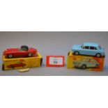 Two Dinky Toys: 140 Morris 1100 in light blue with red interior with spun hubs and treaded tyres,