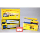 Two Lesney Matchbox diecast models: Major Pack M-9 Inter-state Double Freighter with blue tractor