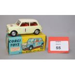 Corgi 227 Morris Mini-Cooper Competition Model in lemon with white roof, red interior, spun hubs,