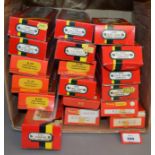 OO gauge. 18 x Triang Hornby coaches and wagons. Overall appear G-VG, boxed.