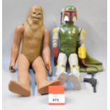 Two Kenner Star Wars 12" large size action figures: Boba Fett with cloth cape and incorrect weapon,