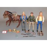 Palitoy Bonanza action figures: Hoss; Ben; Little Joe; Hoss's Horse (saddle glued to body).