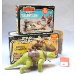 Two vintage Star Wars creatures: Patrol Dewback with saddle and reins, reins snapped,