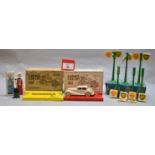 A boxed group of Crescent Toys Garage related diecast models including a Garage Car Lift with car,