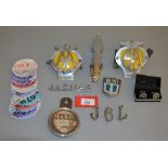 A small quantity of vintage car badges including two 'AA' badges, various Jaguar badges,