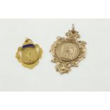 Two 9ct football fobs, rose gold H/M B'ham 1913,