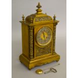 A good-quality solid brass-cased bracket clock, the dial marked "J. DWERYHOUSE, PARIS".