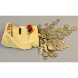 A bagged quantity of pre 47 coins including half crowns,