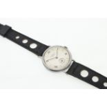 A gents J W BENSON manual-wind military wristwatch on a black leather strap,