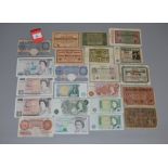 A quantity of Bank of England banknotes including £20 Gill, £1 Peppiatt, 10 Shilling O'Brien,