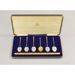 Six silver enamelled floral cased teaspoons by The Birmingham Mint,