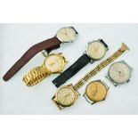 Six wristwatches to include steel Chronograph Suisse (no strap) working,