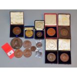 A boxed quantity of 19th century bronze Royal & commemorative medallions including 1874