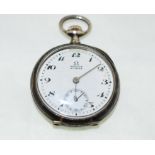 An OMEGA top-wind pocket watch, signed movement numbered 5313841, dial has chip at 12,