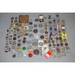 A large boxed quantity of commemorative medallions, medals, WW1 "death plague" badges, etc.