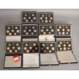 Ten various Royal Mint proof coin sets all dated 1983 to 1985 (de luxe cases) (10)