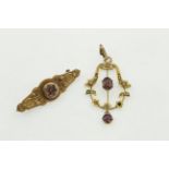 An Edwardian garnet & pearl pendant (A/F one pearl missing), together with an Edwardian brooch,
