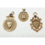 Three 9ct H/M fob medals, approx gross weight 16.