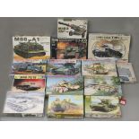 Thirteen boxed military related model kits by Revell, Eastern Express, Italeri and others,