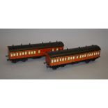 O Gauge. Two unboxed Leeds Model Company LMS Coaches, overall appear G.