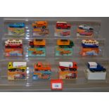 Twelve boxed Matchbox 1-75 series 'Superfast' diecast models including Chevron and Shell versions