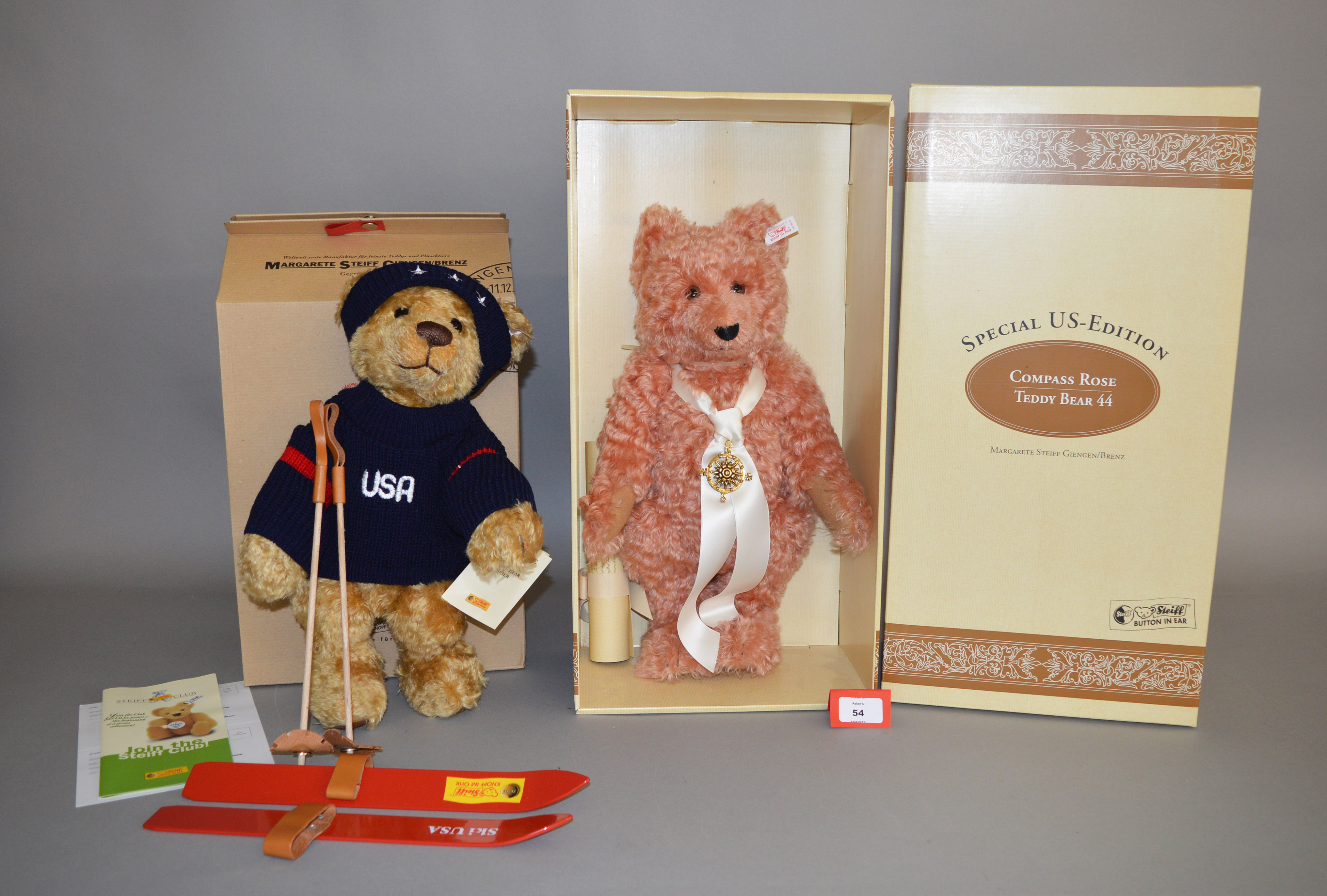 Two Steiff teddy bears: Special US Edition Compass Rose Teddy Bear 44, ltd.ed.