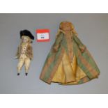 Two dolls: wax over composition doll with blonde wig, height 20 cm,