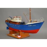 'Le Marignan', a wooden model trawler, length approx. 90 cm, on a wooden base.