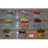 Nine boxed Matchbox 1-75 series 'Superfast' 'Rola-matics' diecast models including 16a Badger with