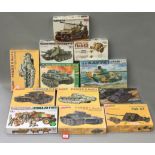 Twelve boxed military related model kits by Tamiya, Alan and others,