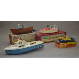 Three boxed tinplate boats including a miniature 'Robin' Steamboat (India) with unused burner tray,